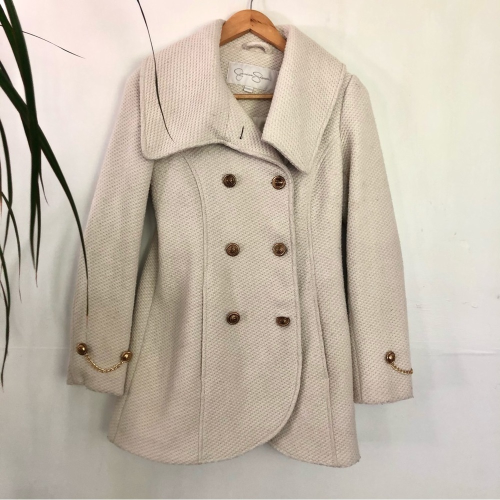 JESSICA SIMPSON Women’s Cream Buttoned Pea Coat Wool BlendSize XS
